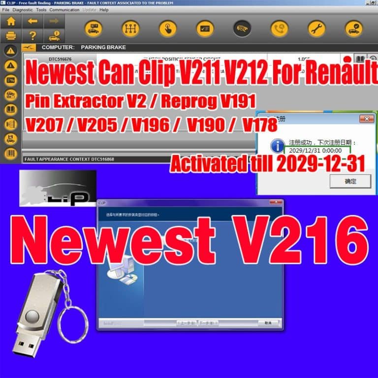 Logiciel Can Clip V216 V212 V211 V207 pour Renault OBD2, Diagnostic